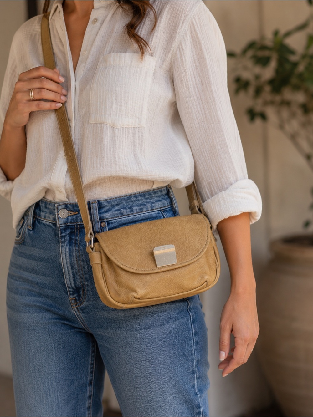 Joy Gryson Juliana Tan Leather Crossbody Bag